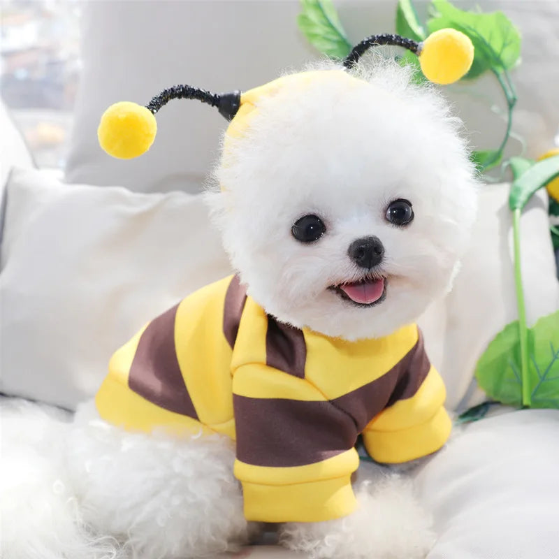 Yellow Bumble Bee Pet Puppy Coat Apparel Outfit Fleece Clothes Dog Cat Hoodie Fancy Costume Halloween Cosplay Sweater Dog Hoodies