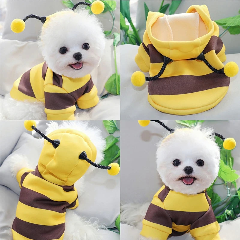 Yellow Bumble Bee Pet Puppy Coat Apparel Outfit Fleece Clothes Dog Cat Hoodie Fancy Costume Halloween Cosplay Sweater Dog Hoodies