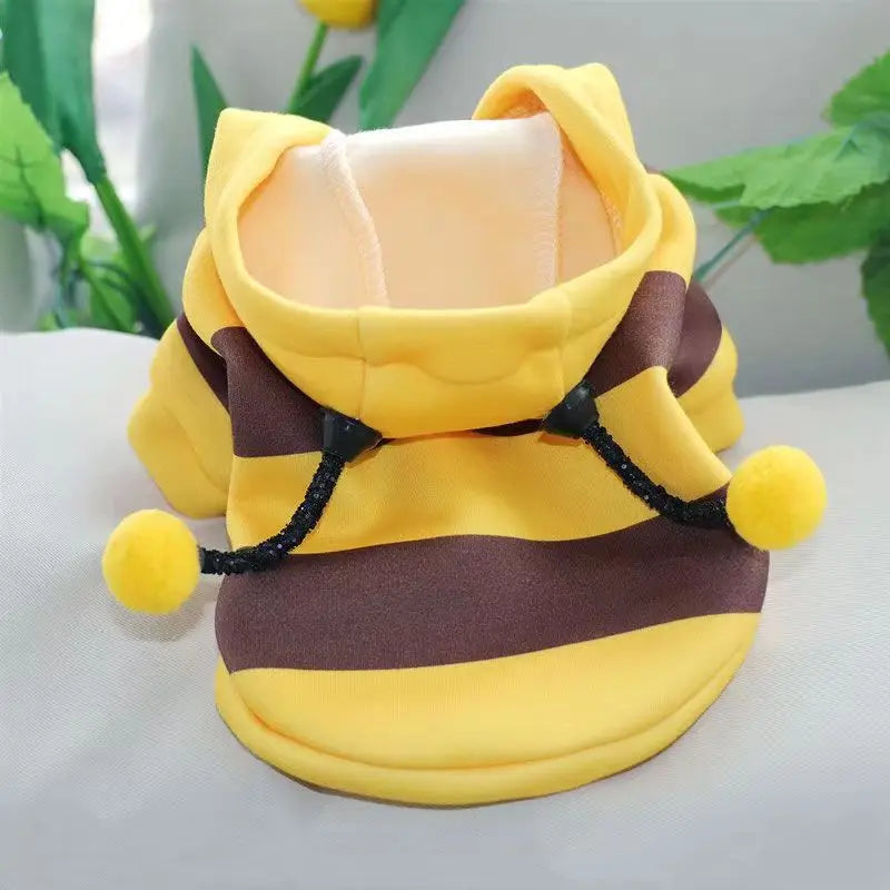Yellow Bumble Bee Pet Puppy Coat Apparel Outfit Fleece Clothes Dog Cat Hoodie Fancy Costume Halloween Cosplay Sweater Dog Hoodies